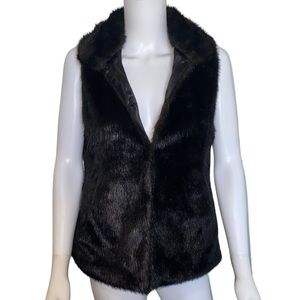 SimplyVera Vera Wang Black Brown Faux Fur Satin Lined Vest with Pockets
